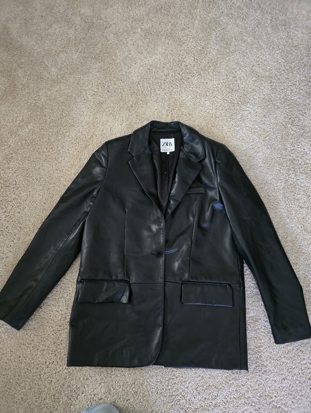 Zara Size M Black Faux Leather Blazer Jacket
